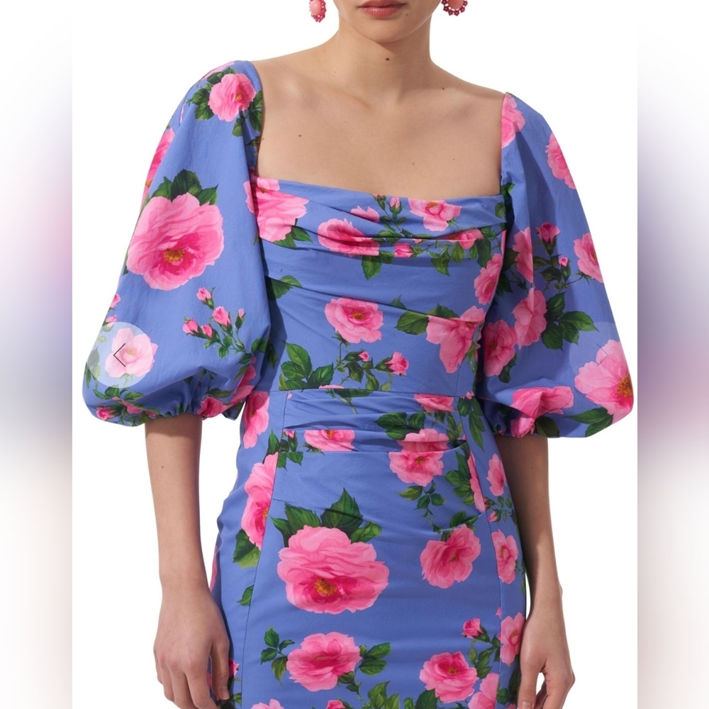 NWT Carolina Herrera Floral Print Ruched Midi Dress (US 12) - Picture 12 of 12